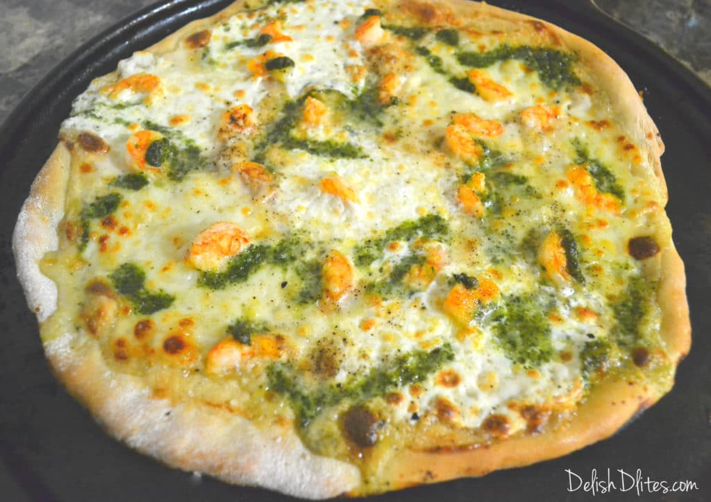 Shrimp Alfredo Pizza with Pesto Delish D'Lites