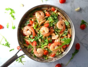 Creamy Shrimp Pasta with Tomatoes and Arugula | Delish D'Lites
