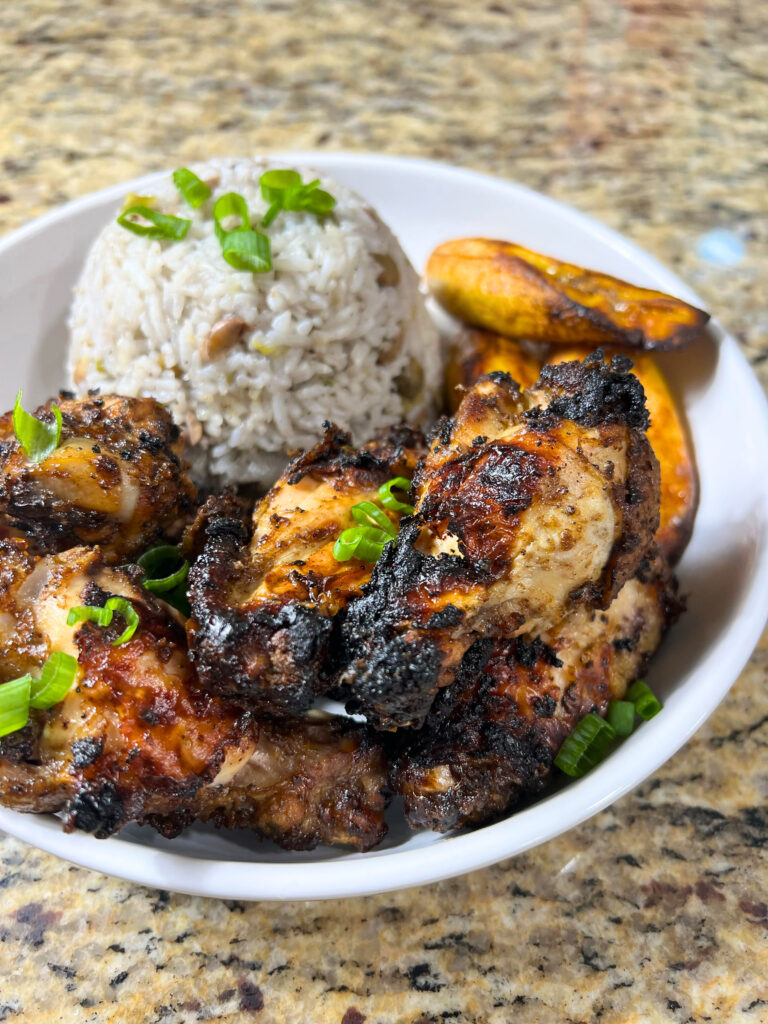 Jamaican Rice & Peas, Jerk Chicken and Plantains